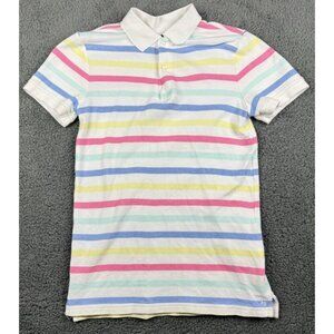 Janie Jack Boys Polo Shirt 12 Blue White Pink Yellow Striped Short Pique Easter